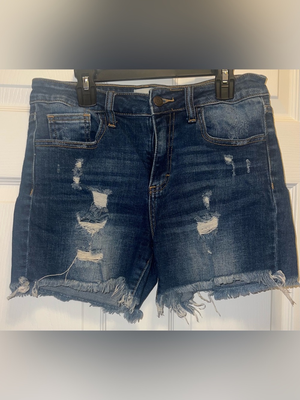 Cello Dark Wash Distressed Denim Shorts